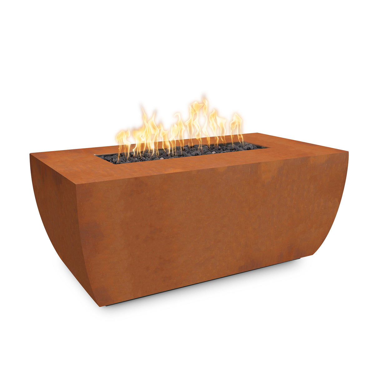 The Outdoor Plus 84" X 28" Avalon Corten Steel 24" Tall Rectangular Fire Pit OPT-AVLCS8424