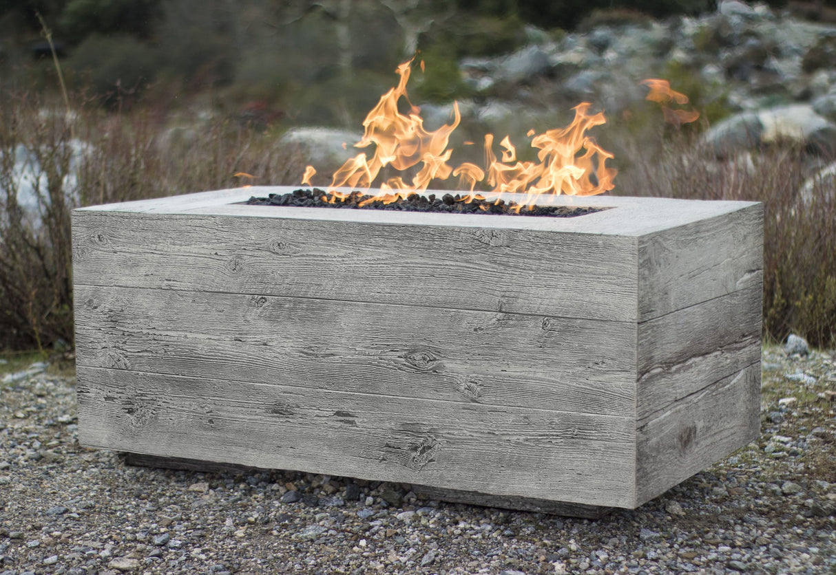 The Outdoor Plus 108" Catalina Wood Grain GFRC Concrete Rectangular Fire Pit OPT-CTL108