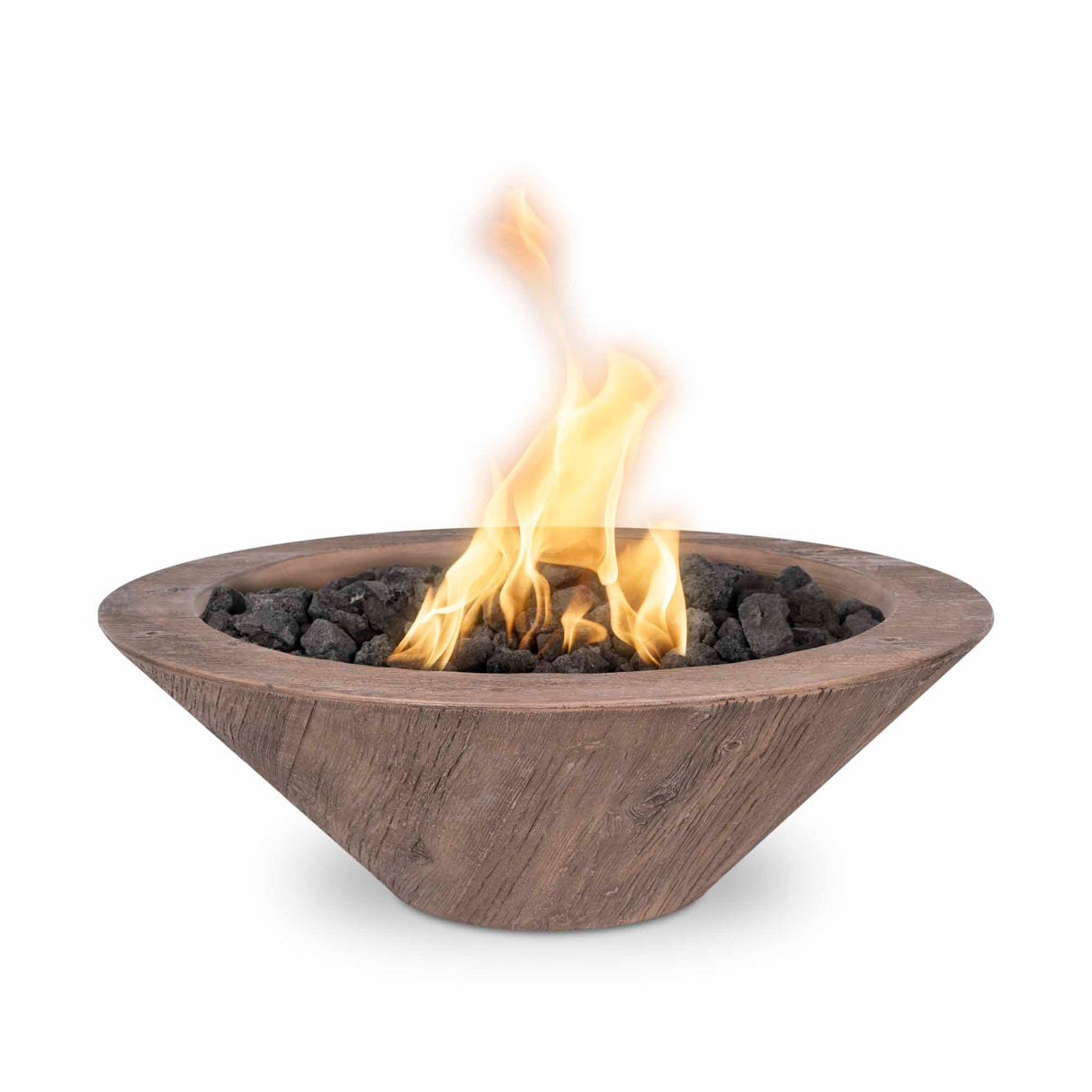 The Outdoor Plus 32" Round Cazo Wood Grain GFRC Concrete Fire and Water Bowl OPT-32RWGFW