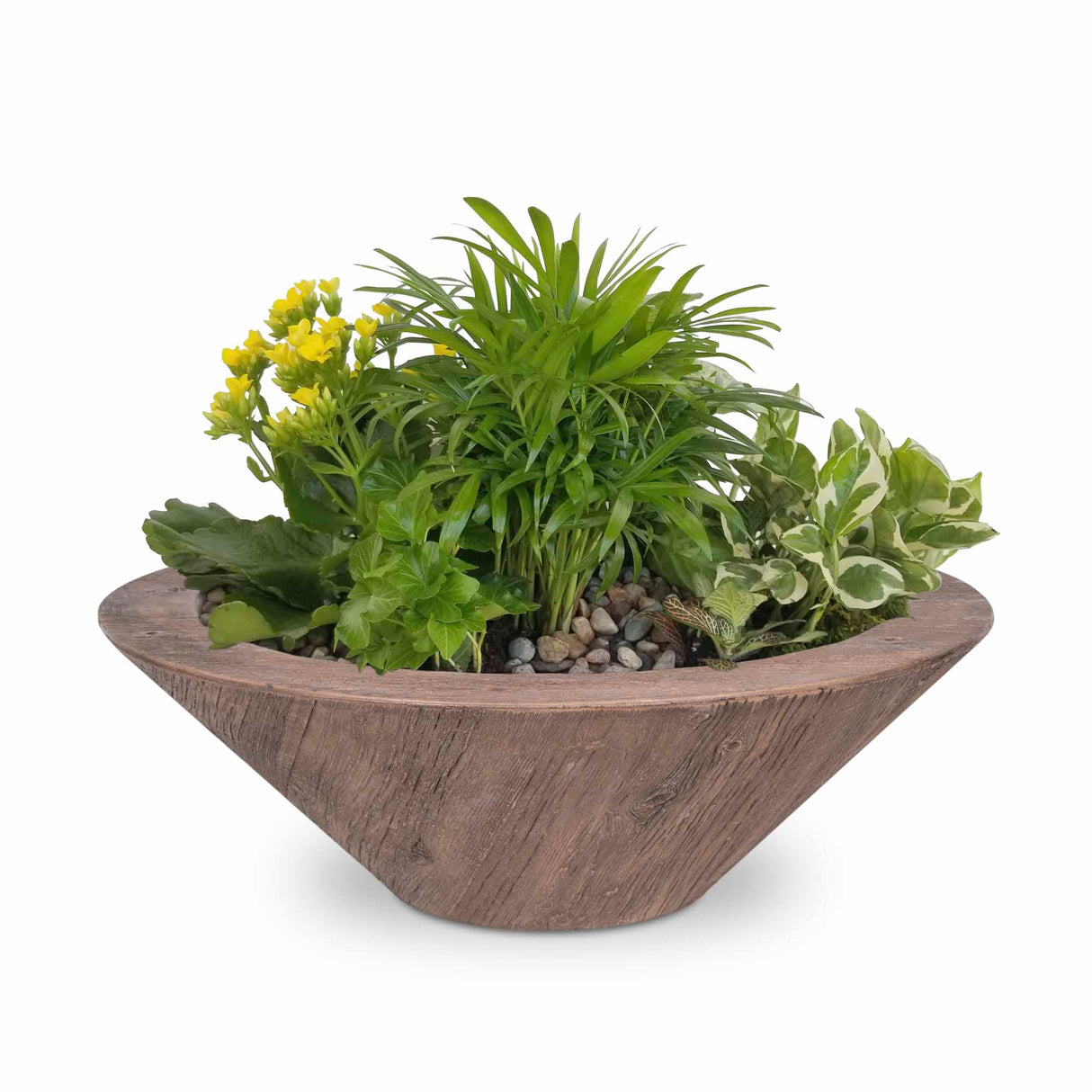 The Outdoor Plus 24" Cazo Wood Grain GFRC Concrete Round Planter Bowl OPT-24RWGPO