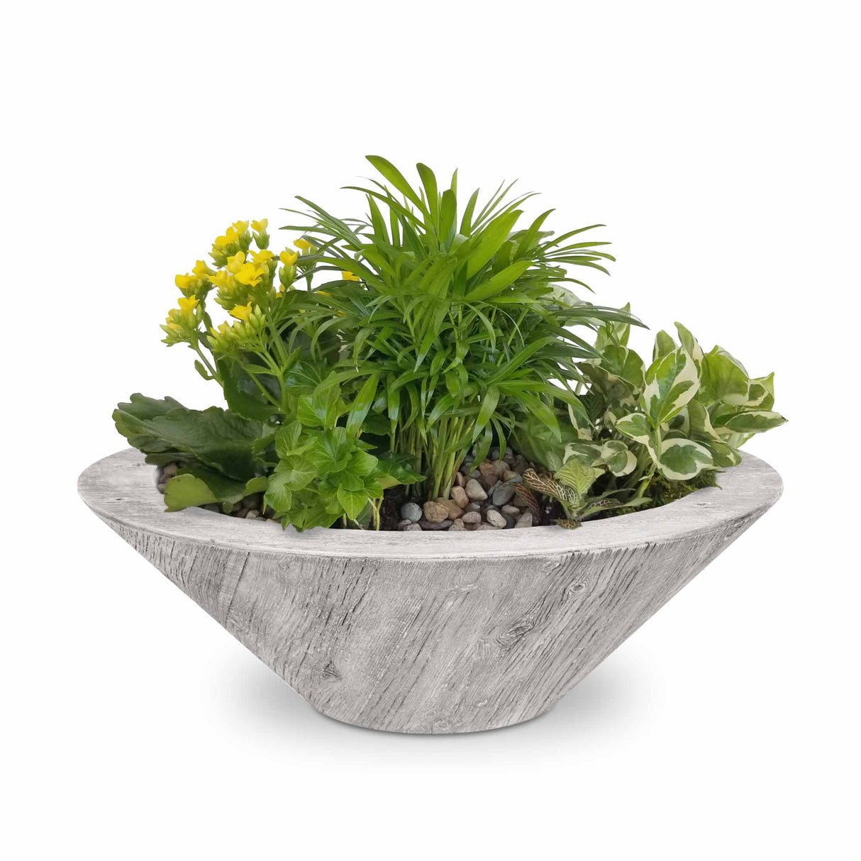 The Outdoor Plus 24" Cazo Wood Grain GFRC Concrete Round Planter Bowl OPT-24RWGPO