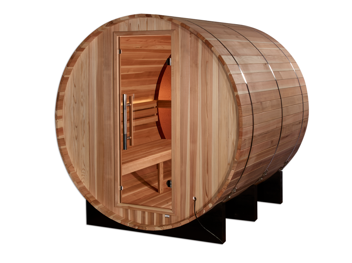 Golden Designs Zurich 4-Person Barrel Traditional Sauna with Bronze Privacy View GDI-B024-01