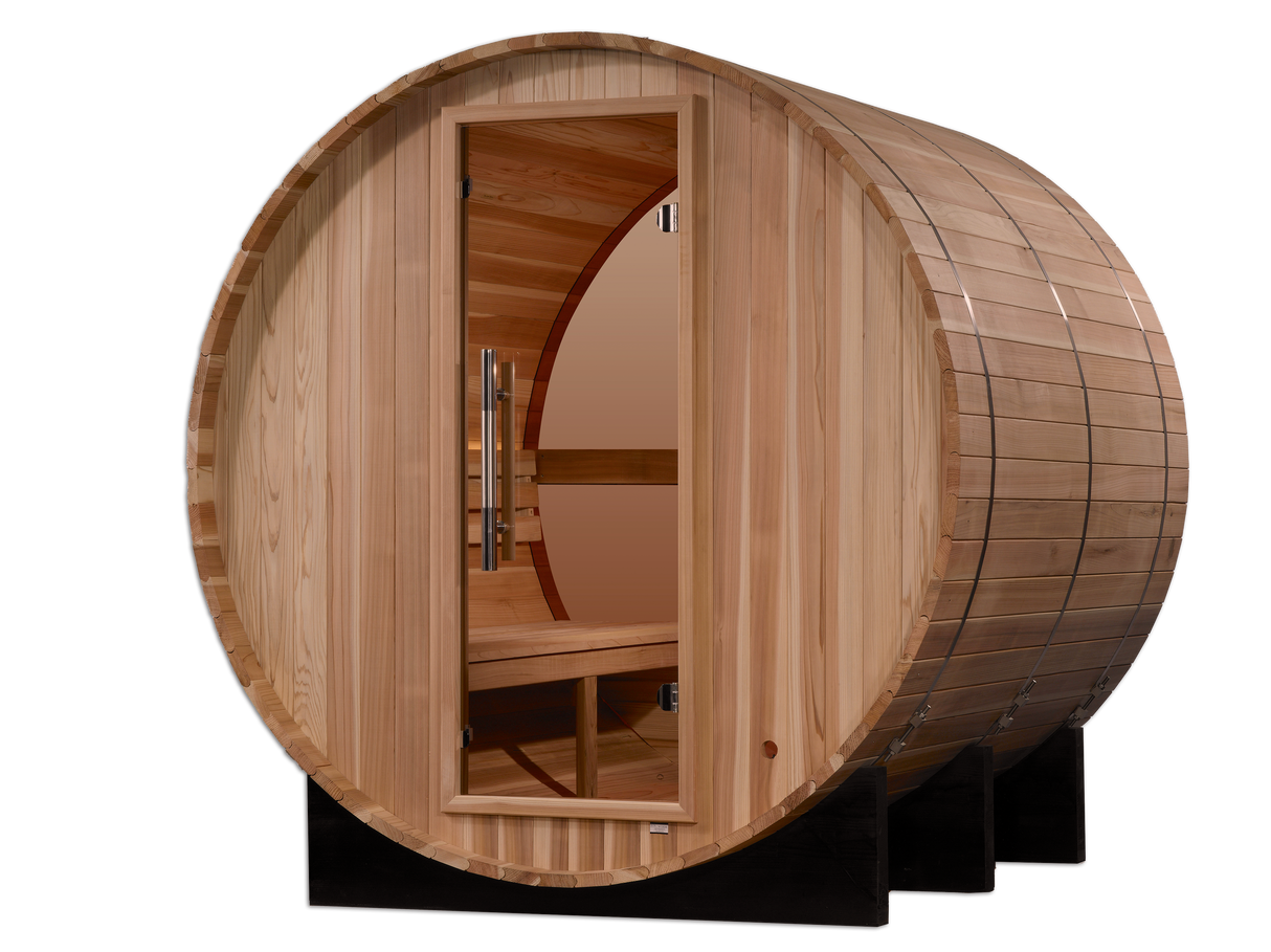 Golden Designs Zurich 4-Person Barrel Traditional Sauna with Bronze Privacy View GDI-B024-01