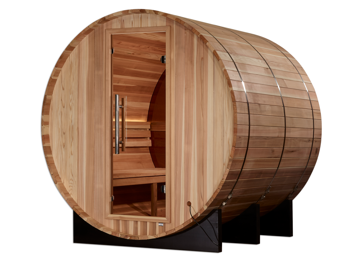 Golden Designs Zurich 4-Person Barrel Traditional Sauna with Bronze Privacy View GDI-B024-01