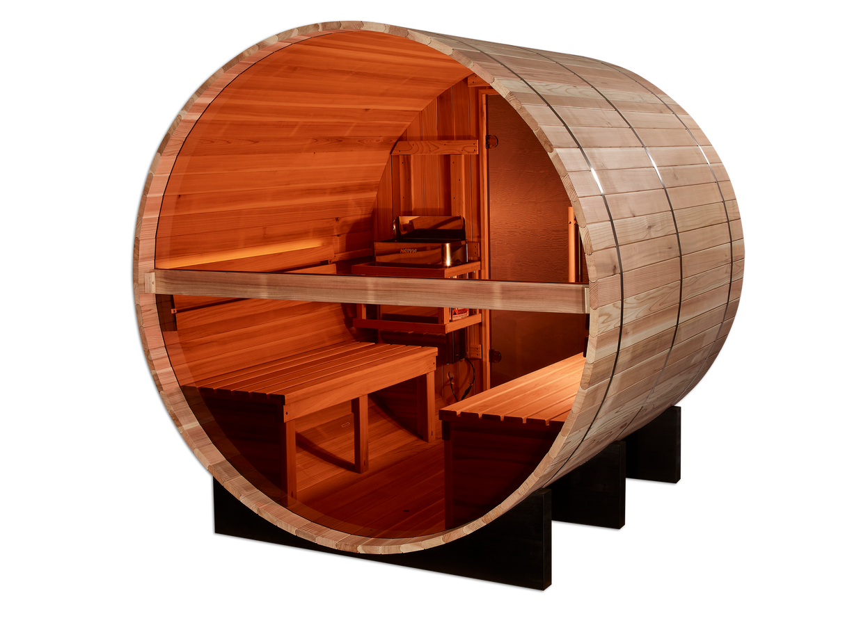 Golden Designs Zurich 4-Person Barrel Traditional Sauna with Bronze Privacy View GDI-B024-01