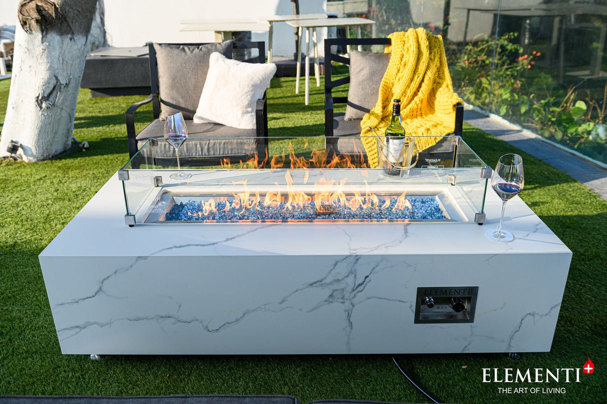 Elementi Plus Carrara Marble Porcelain Fire Table OFP121BW