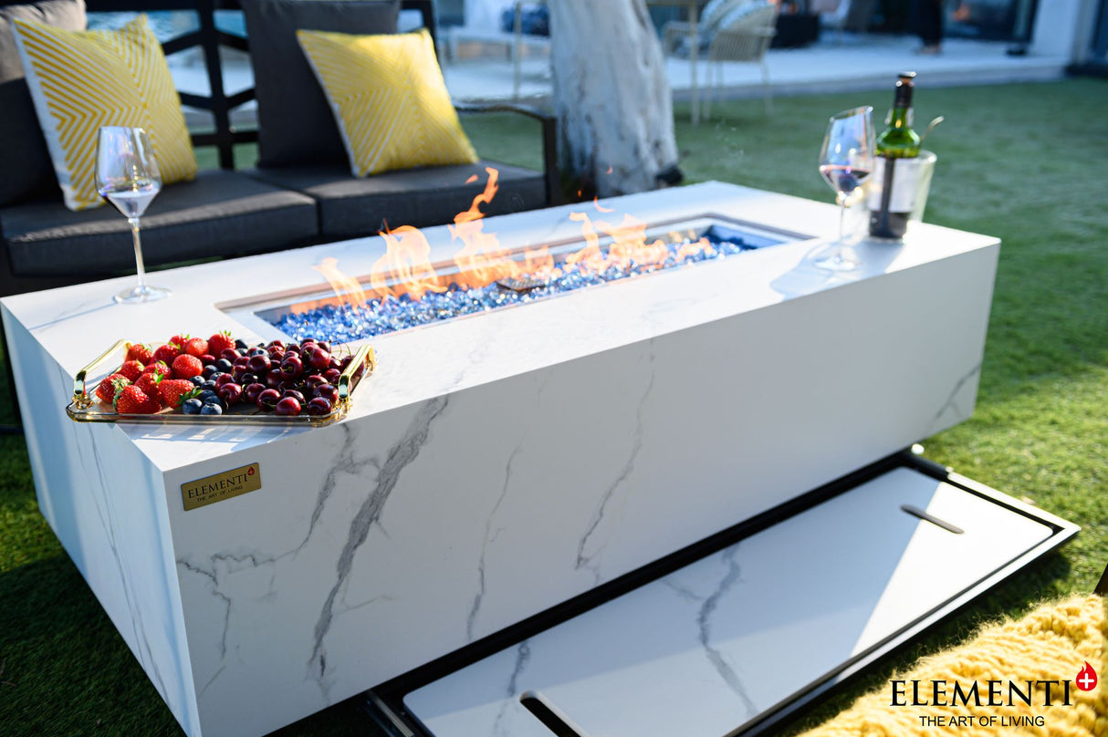 Elementi Plus Carrara Marble Porcelain Fire Table OFP121BW