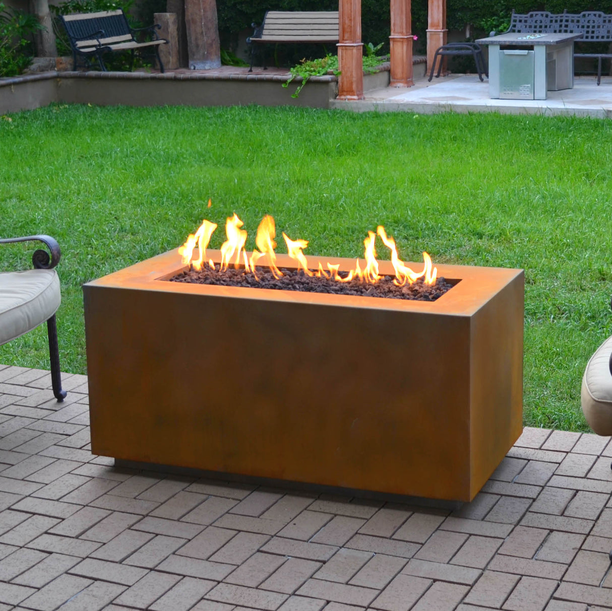 The Outdoor Plus 84" Pismo Corten Steel Rectangular Fire Pit OPT-R8424CS