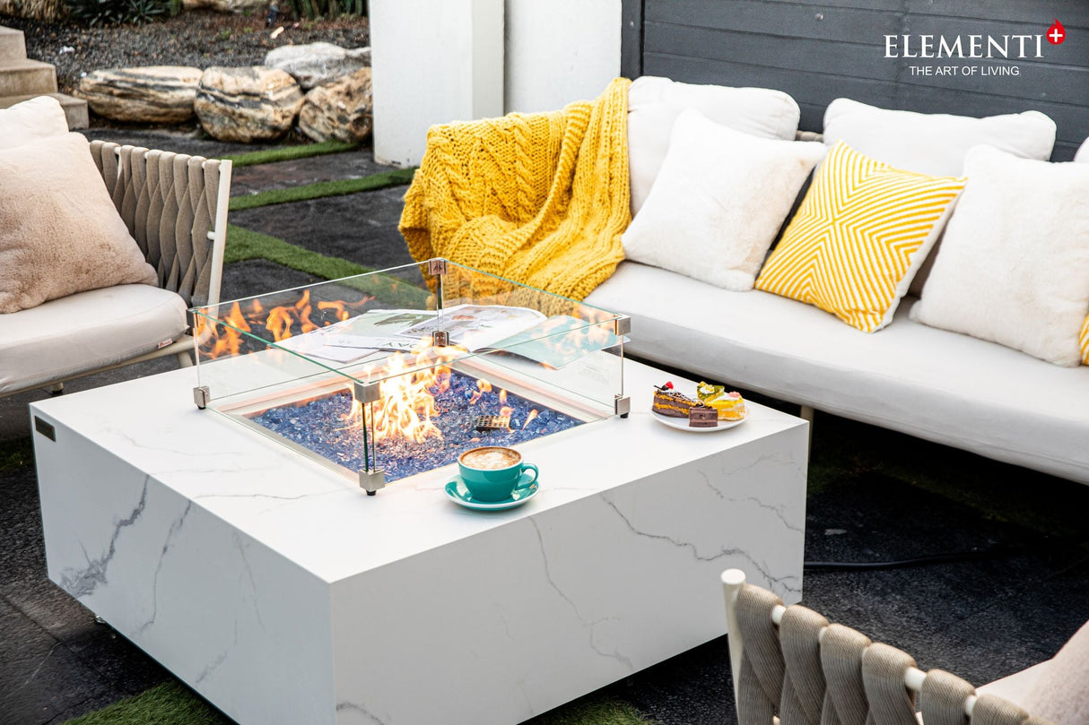 Elementi Plus Bianco Marble Porcelain Fire Table OFP103BW