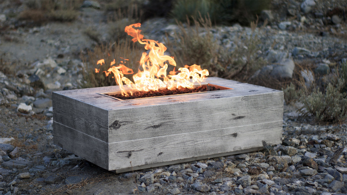 The Outdoor Plus 84" Coronado Wood Grain GFRC Concrete Rectangular Fire Pit OPT-COR84