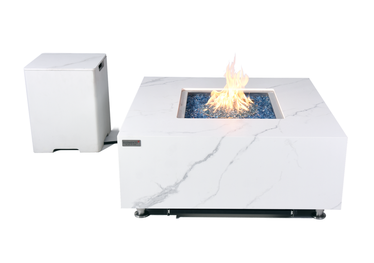 Elementi Plus Bianco Marble Porcelain Fire Table OFP103BW