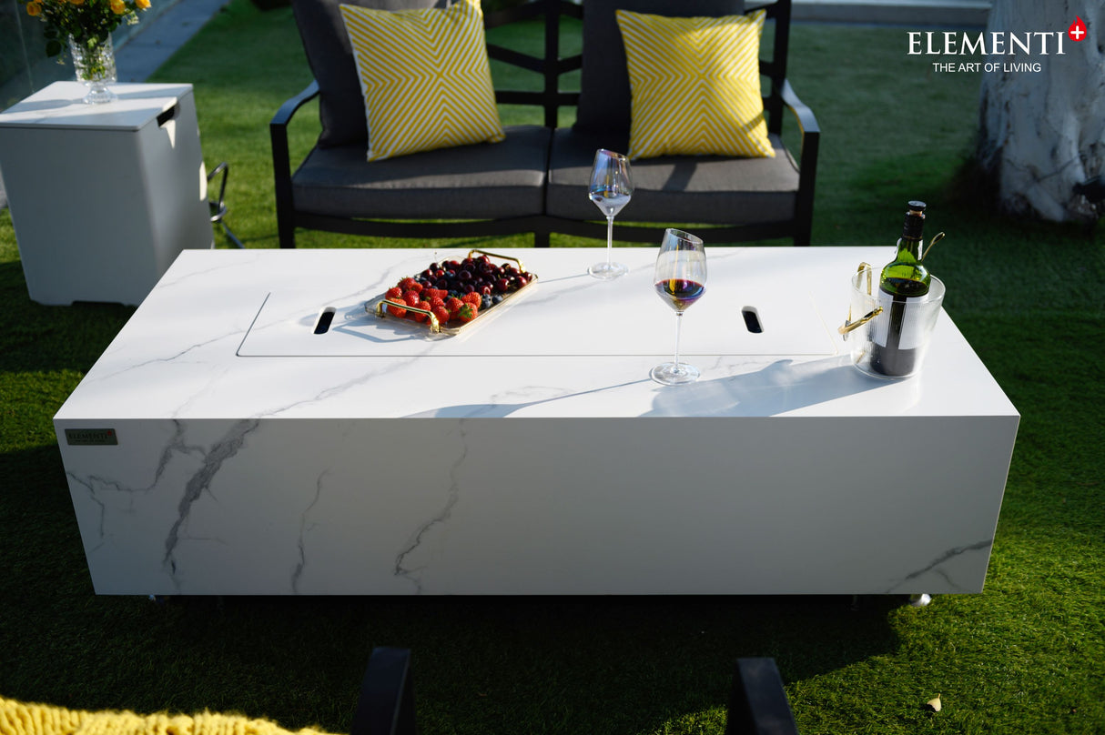 Elementi Plus Carrara Marble Porcelain Fire Table OFP121BW